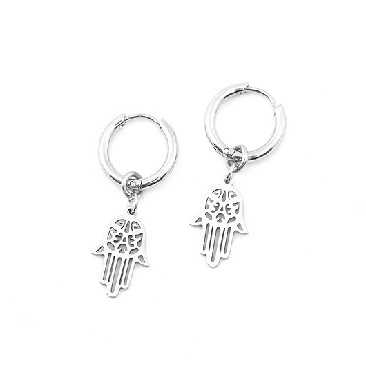 kolczyki - inne Ochronna dłoń Fatimy - kolczyki koła ze stali szlachetnej