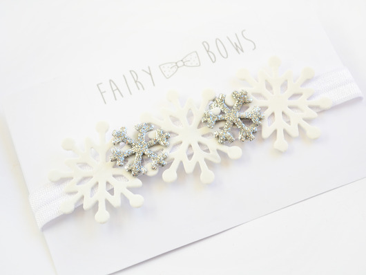 FairyBows opaska białe śnieżynki ŚWIĘTA FairyBows