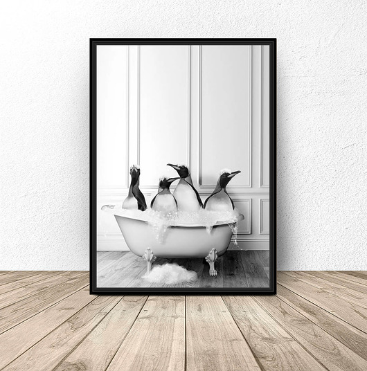plakaty Plakat do łazienki "Cztery pingwiny w wannie"