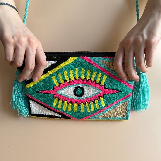 torby na ramię Kolorowa torebka boho punch needle oko