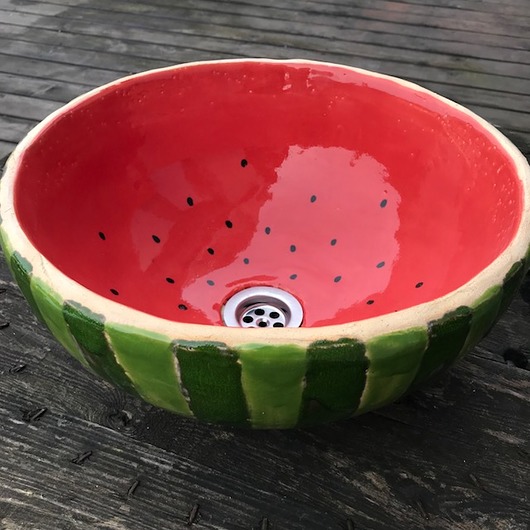 umywalki UM62 Umywalka ceramiczna, okrągła, soczysty arbuz, owoc