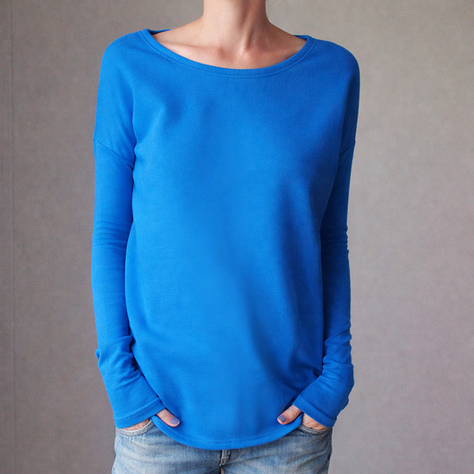 bluza bez kaptura damska Gruby Wąski rękaw Niebieski