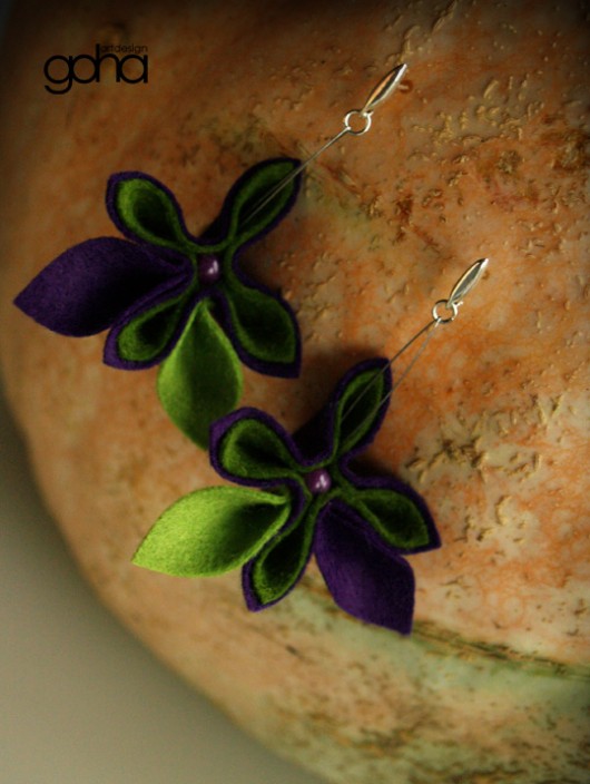 Zielony w Fiolecie- Biżuteria Autorska FlowerFelt Design
