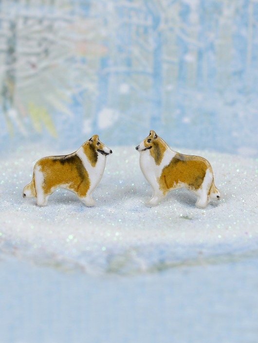 kolczyki ceramiczne Lassie szkocki  collie-  kolczyki z psem