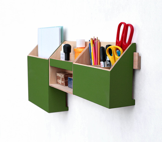 Organizer na ścianę - zielony drewniany,akryl Clock Wood Studio