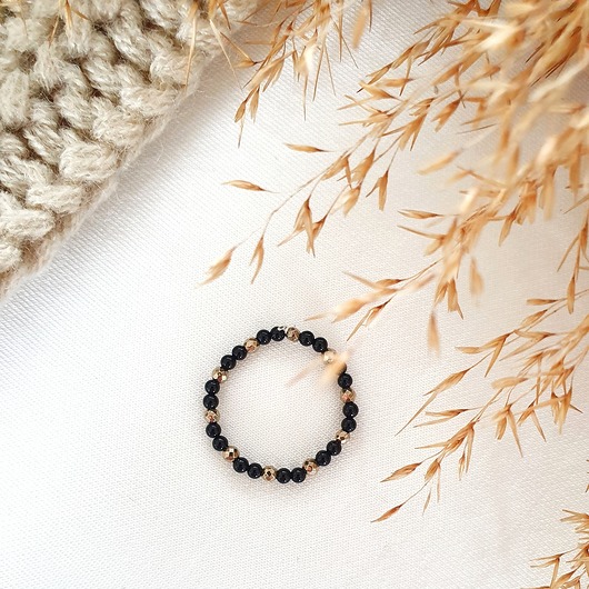 pierścionek z onyksem i hematytem LEI handmade 