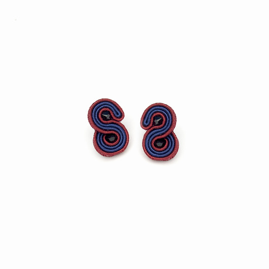 kolczyki soutache Małe sztyfty / wkrętki bordowo granatowe