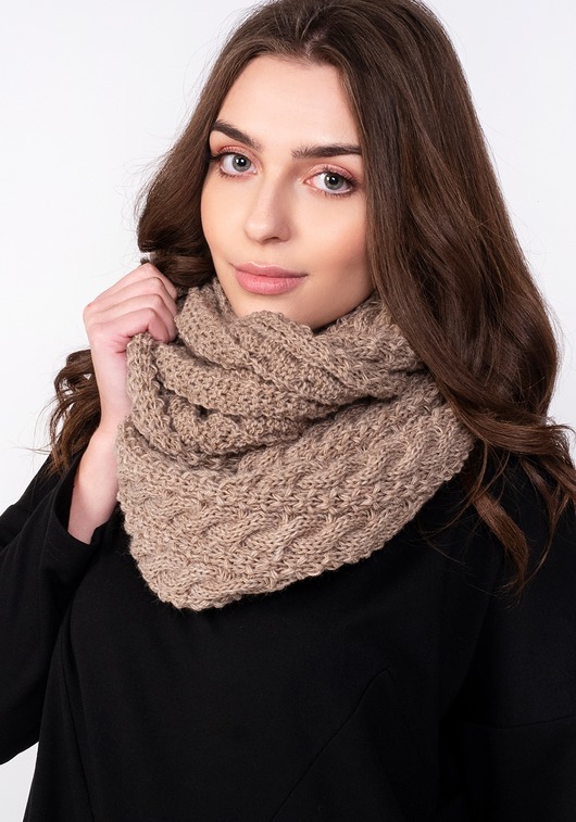 szale damskie Stylowy, warkoczowy komin - SZ003 mocca