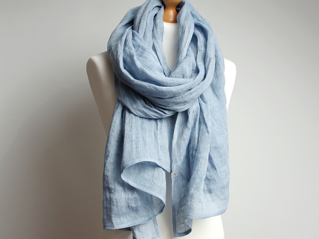 szale damskie Szal lniany damski, lniany szalik wiosenny, NIEBIESKI