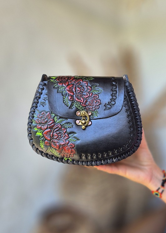 torby na ramię Torebka skórzana ręcznie robiona Lia czarna