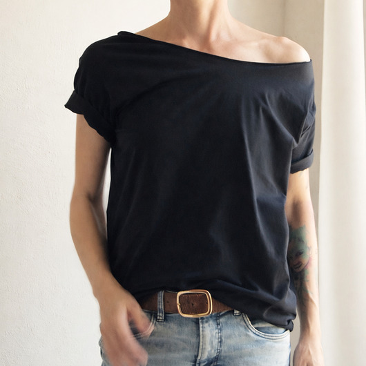 t-shirt damskie Czarny Oversize Bez Nadruku