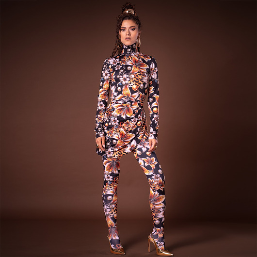 bluzki z długim rękawem damskie Bluzka z golfem - Gigi Midnight Flower