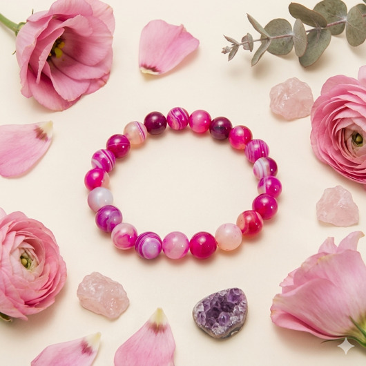 bransoletki z kamieni naturalnych Bransoletka agat w kolorze fuksji  św. Hildegarda  ELOKWENCJA