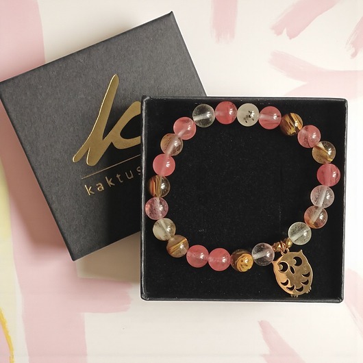 bransoletki z kamieni naturalnych SOWA na prezent : kwarc 8mm