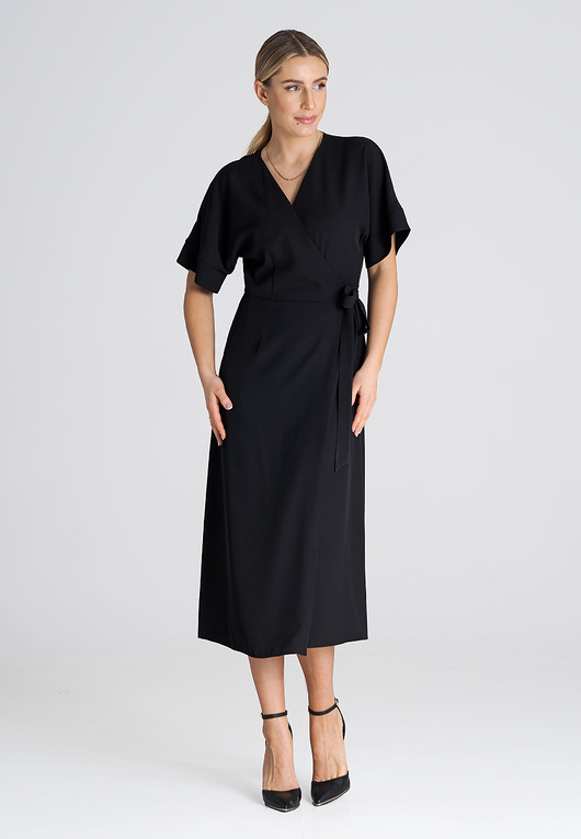 sukienki midi damskie Elegancka sukienka kopertowa wizytowa z krótkim rękawem za kolano - M959