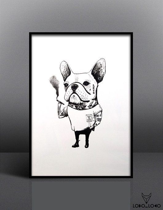 Duża grafika z Buldogiem Francuskim 50x70 cm Friedman Jewelry