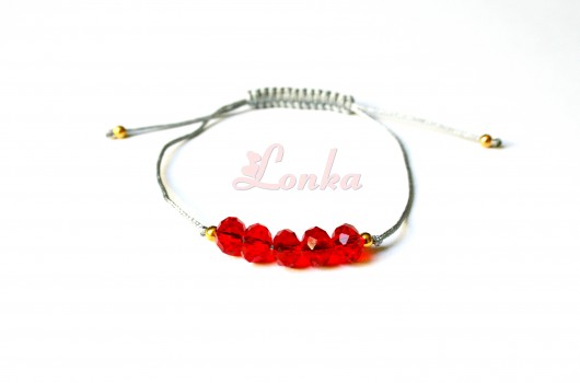 Bransoletka sznurek + czerwone kryształki Lonka Jewelry