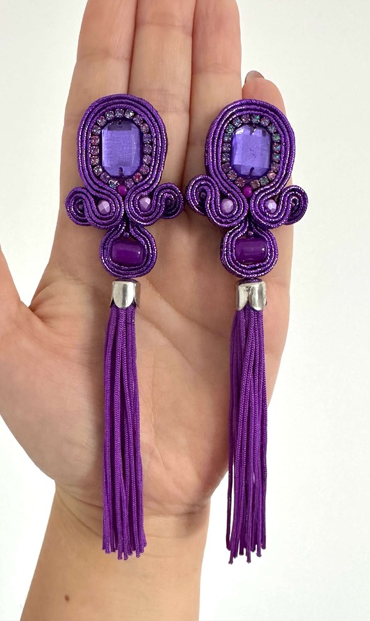 kolczyki soutache Kolczyki sutasz w kolorze fioletowym z chwostami