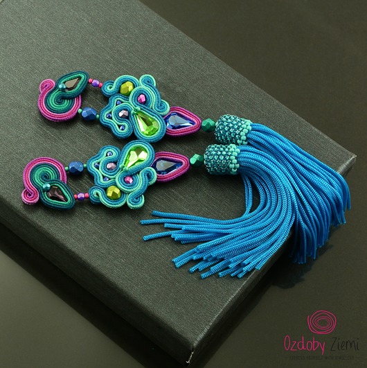 kolczyki soutache Wielokolorowe kolczyki sutasz z chwostem
