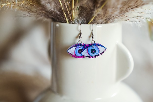 kolczyki szklane Kolczyki srebrne patrzałki w kształcie oczu