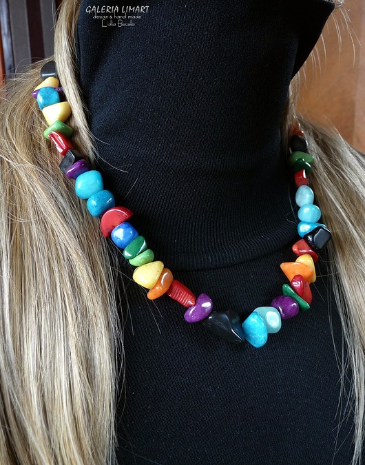 korale Boho style naszyjnik bajecznie kolorowy Uroczy prezent  handmade