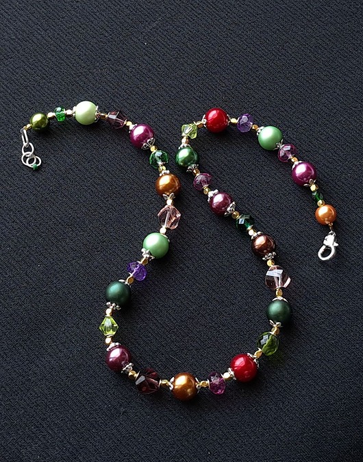 kolie Vintage style efektowny naszyjnik z pereł i  kryształów, handmade