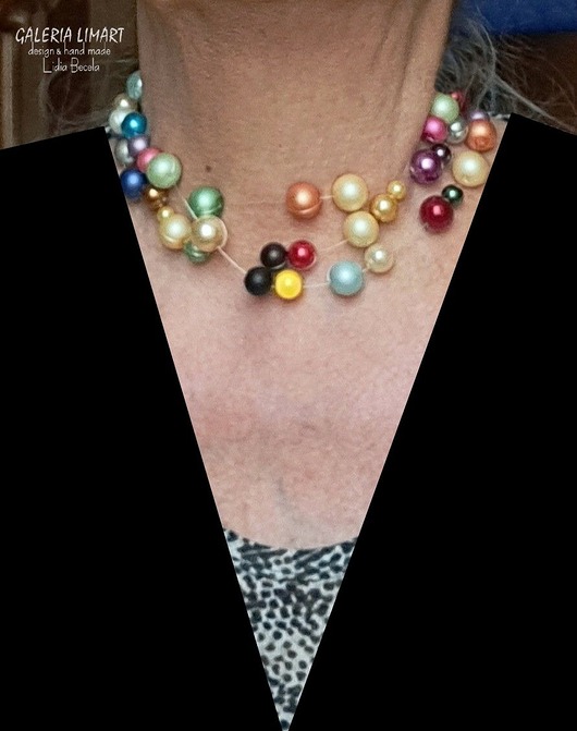 korale Multum na szyi Kolorowy naszyjnik eteryczny ze szklanych pereł super Prezent