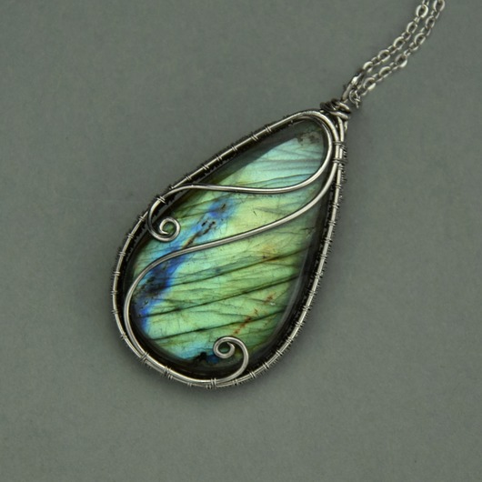 wisiory Duży wisior labradoryt wire wrapping
