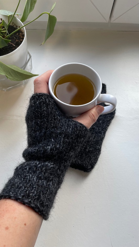 rękawiczki damskie Proste mitenki bezszwowe czarny melanż z szarym unisex dziergane