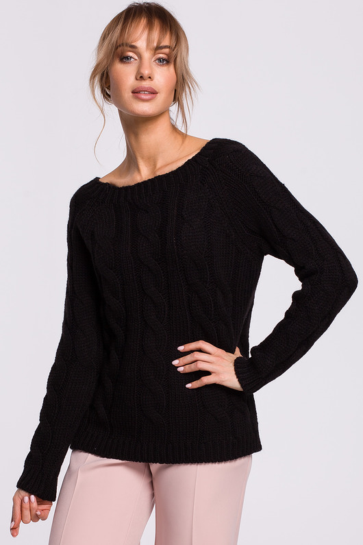 Sweter z dekoltem w łódkę-czarny(M-511) MOE