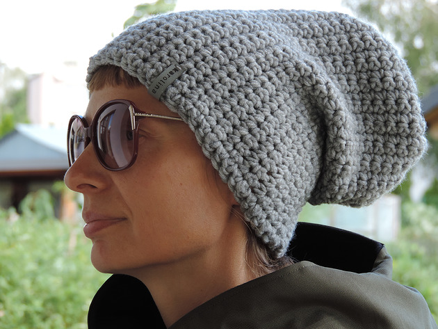 czapki damskie Ciepła czapka Merino szara wykonana na szydełku