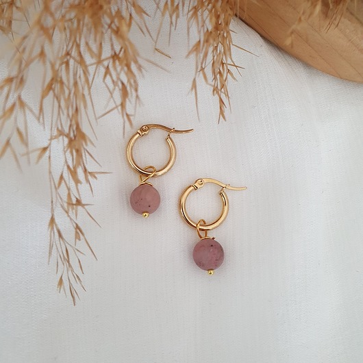 Kolczyki złote koła z rodonitem LEI handmade 