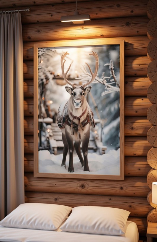 fotografia PLAKAT skandynawski renifer jeleń zimowy zdjęcie