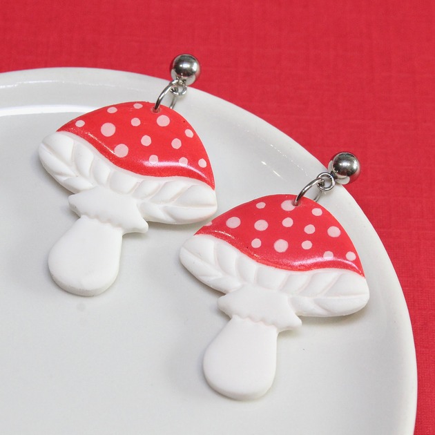 kolczyki z masy plastycznej Kolczyki grzyby muchomory jesień