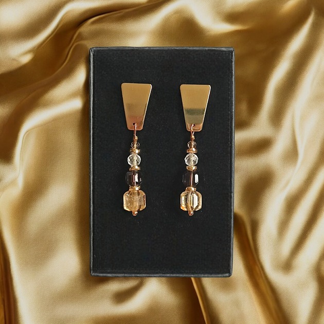 kolczyki z kamieniami Kolczyki DOBROBYT - cytryn, kwarc dymny, kryształ górski - okazałe