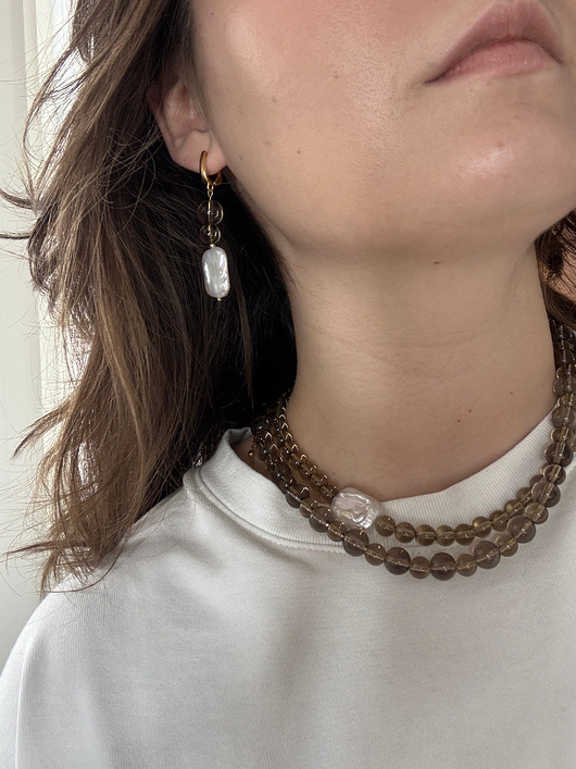 kolczyki pozłacane Kolczyki pozłacane Kwarc Dymny z perłą