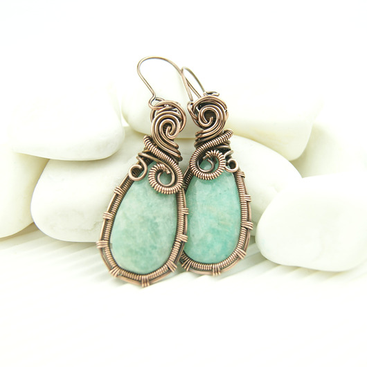kolczyki wire wrapping Kolczyki z amazonitem