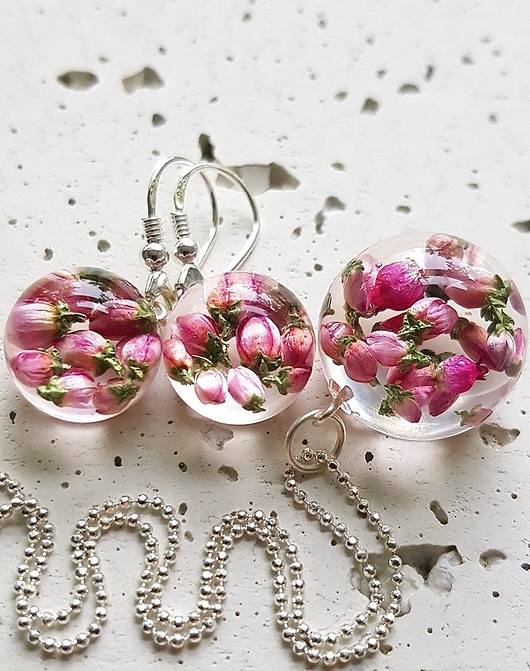 zestaw z wrzosu ze srebrnym łańcuszków Grol Jewellery