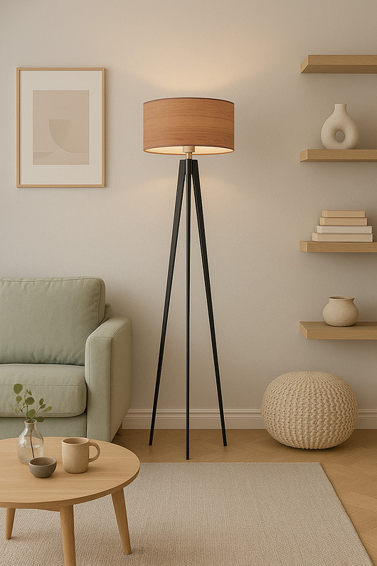lampy podłogowe Skandynawska lampa podłogowa na trójnogu z drewna MIAMI ECO