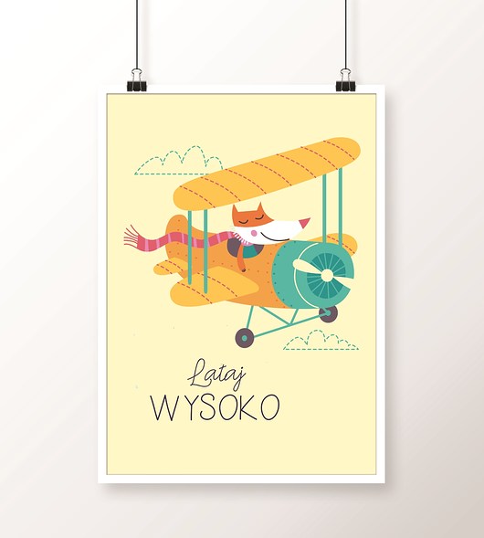 Plakat LATAJ WYSOKO A4 obrazek z samolotem Well Wall