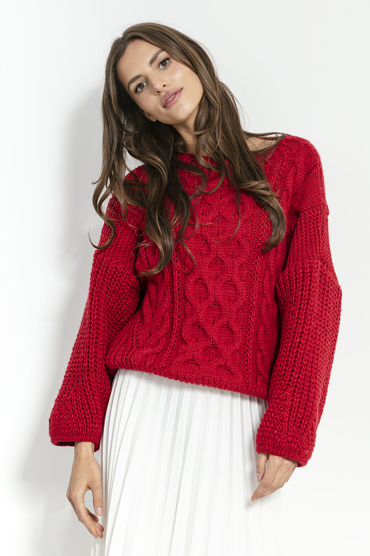 Sweter wełniany z warkoczami F866 FOBYA