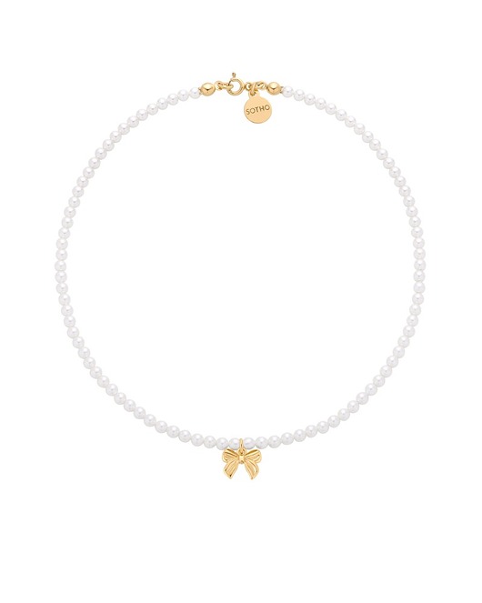 złote naszyjniki Złoty naszyjnik z białych pereł SWAROVSKI CRYSTAL z kokardką