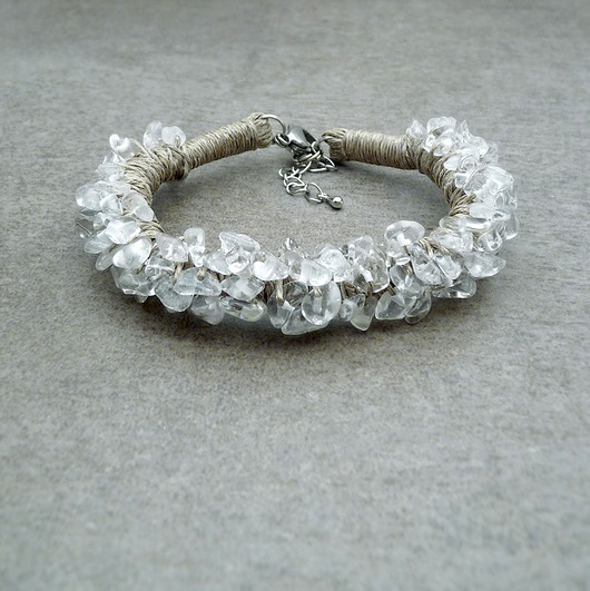 bransoletki z kamieni naturalnych Kryształ górski bransoletka lniana