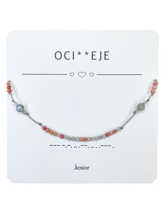 bransoletki na sznurku Bransoletka z Alfabetem Morse, Labradoryt, Rodonit, Rodochrozyt