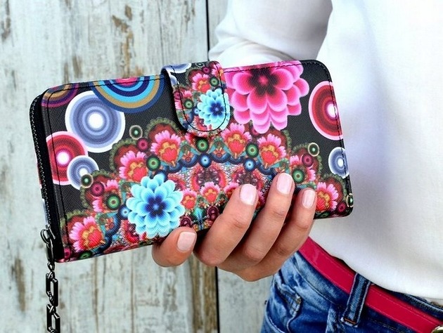 portfele damskie PORTFEL DAMSKI w Kwiaty PORTMONETKA