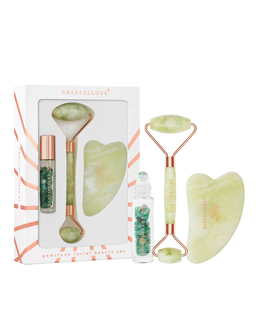 akcesoria dla niej CRYSTALLOVE Jade Beauty Set: roller + gua sha