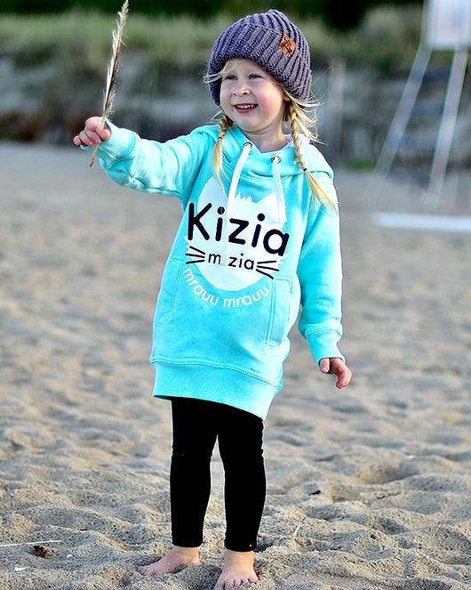 bluzy dla dziewczynki Mietowa bluza dla dziewczynki z kotkiem kizia mizia