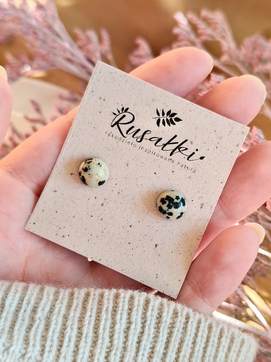 kolczyki z masy plastycznej Sztyfty ze stali chirurgicznej z kamieniami naturalnymi Jaspis Dalmatyński