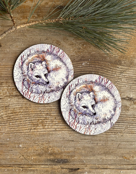 podkładki do kuchni Podkładki pod kubek- Lis arktyczny- Ilustracja