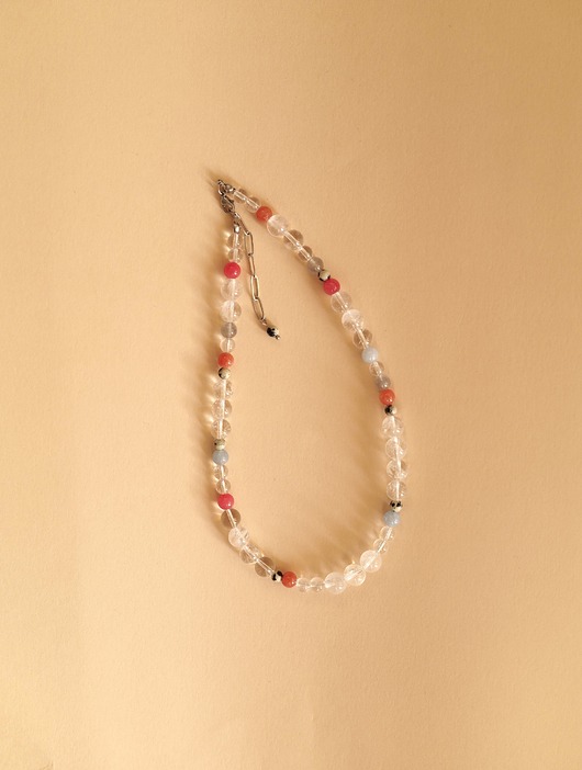 naszyjniki - inne Rock Crystal and Colorful Gem Bead Necklace
